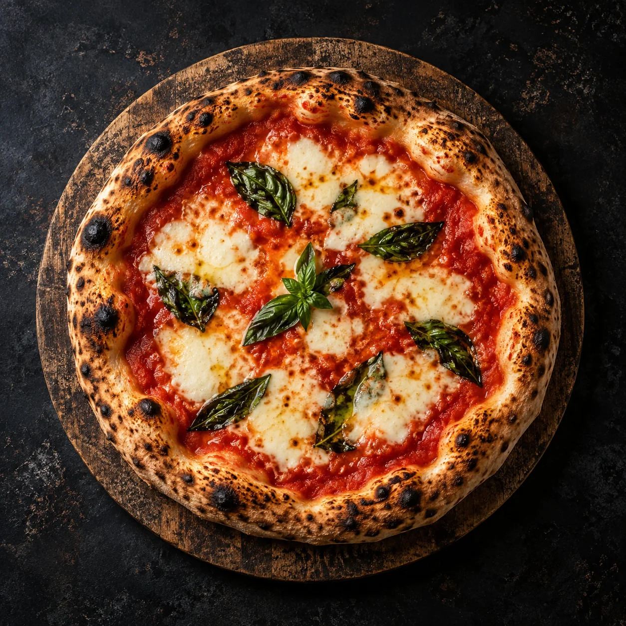 Pizza da casa com queijo e manjericão
